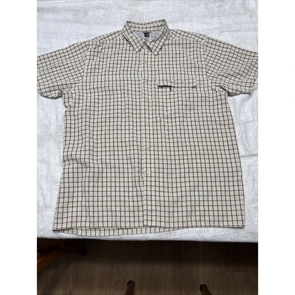 Men's The North Face Brown Check Modal Hiking Button Up Shirt Size XL